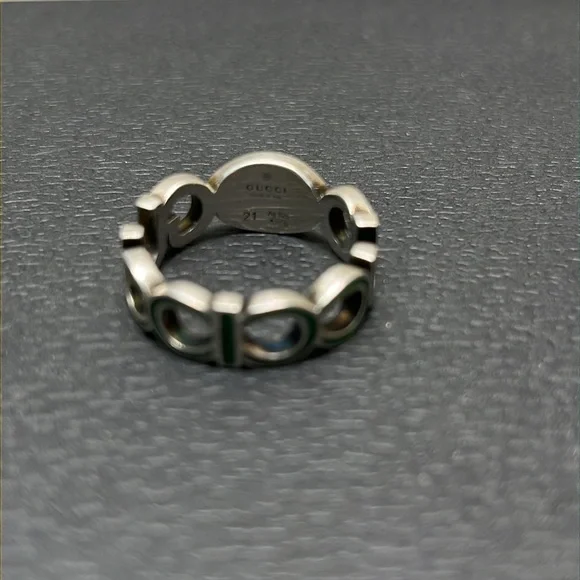 Gucci Interlocking G Ring 9MM Green Enamel STERLING SILVER Size 21 (9.5 US) EUC - Picture 8 of 11